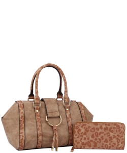 Leopard Printed D Ring Flap 2-in-1 Satchel  D0693W STONE